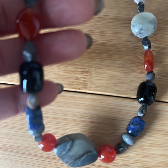Real authentic stones jasper, blue lapis, quartz, necklace with silver - Picture 3 of 3